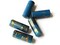 5 30mm Blue and Gold Splatter Paint Tube Beads - Vintage Plastic Beads